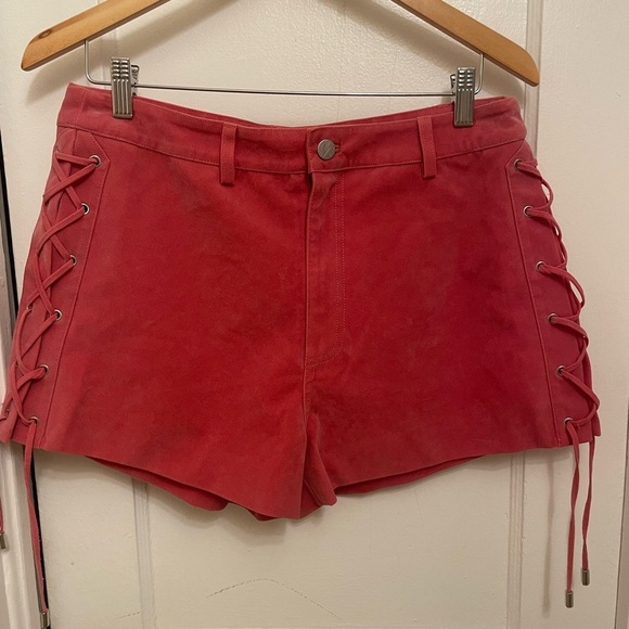 ROLLAS X AC/DC|| Morgan Vegan Suede Tie Shorts, Western Lighting bolts, Pink 30 - Picture 3 of 11